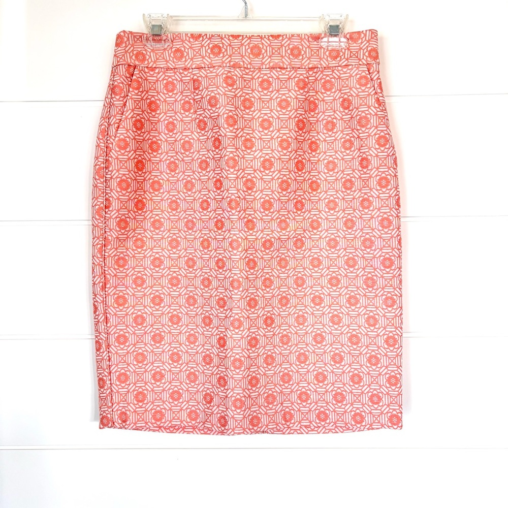 Banana Republic Orange Jacquard Pencil Skirt Knee-Length Cocktail Size 6